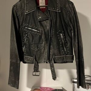 Free People Black Studded Leather Jacket